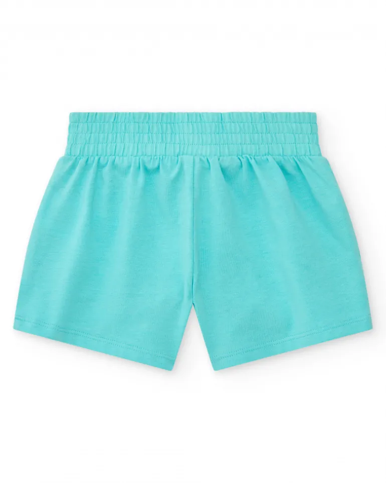 Short bleu pour fille avec taille élastique et nœud