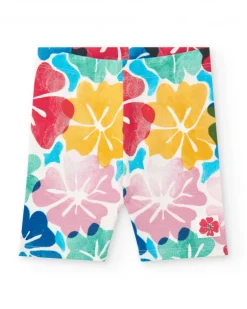 Short cycliste rouge pour fille avec imprimé floral