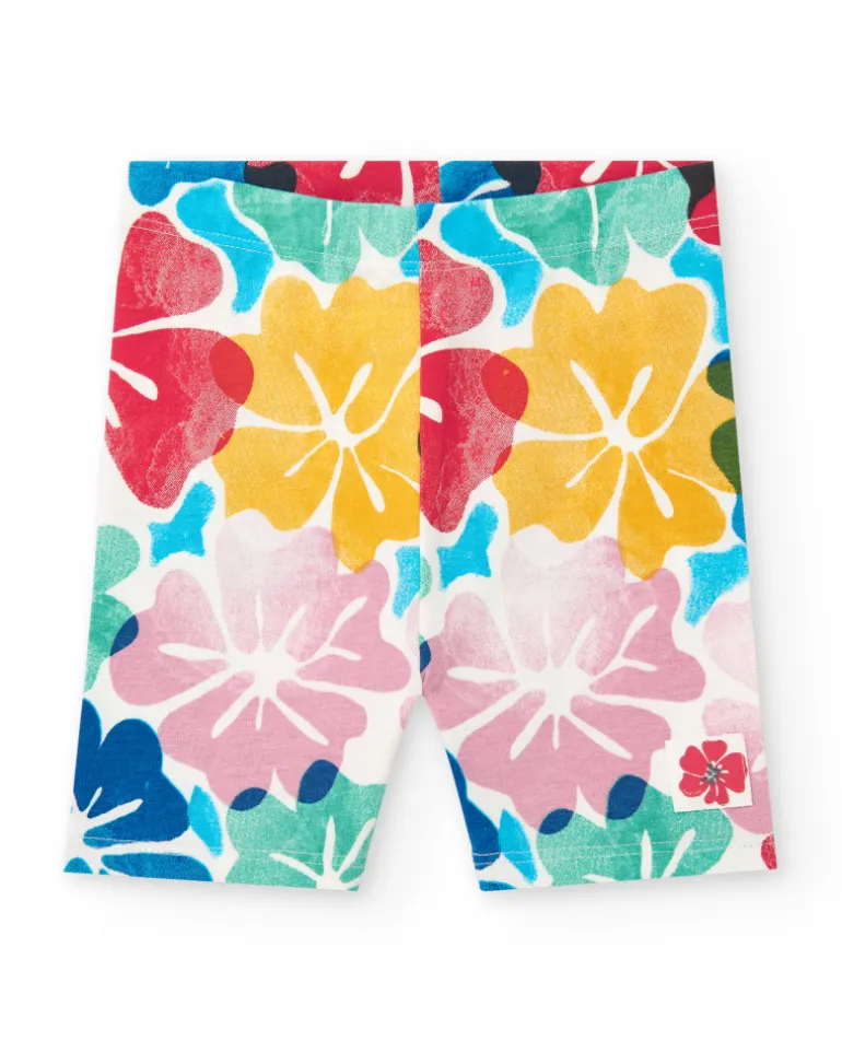 Short cycliste rouge pour fille avec imprimé floral