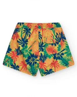 Short de bain multicolore pour garçon avec imprimé tropical et taille élastique.