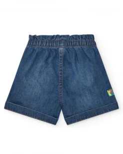 Short en denim pour fille avec taille élastique et broderie d’
