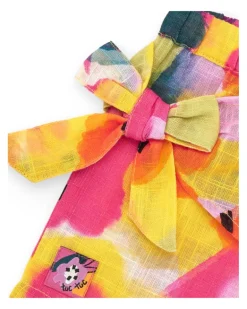 Short fuchsia pour fille avec fleurs et nœud latéral