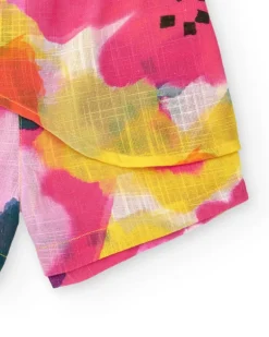 Short fuchsia pour fille avec fleurs et nœud latéral