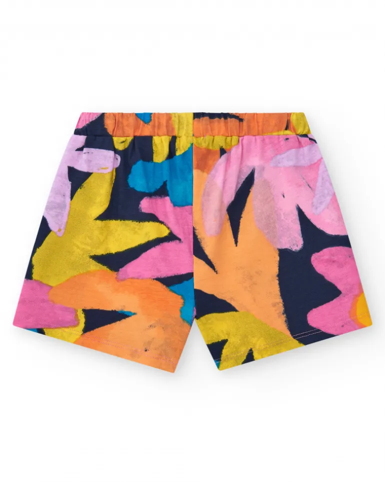 Short imprimé pour fille avec taille élastique et cordon de serrage.