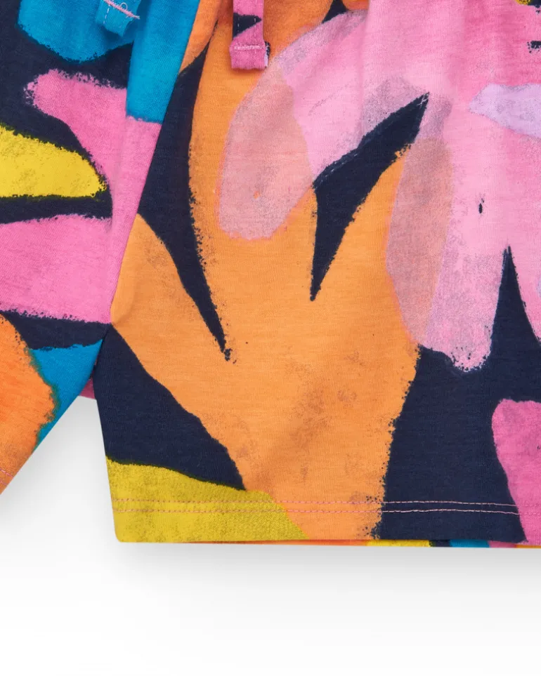 Short imprimé pour fille avec taille élastique et cordon de serrage.
