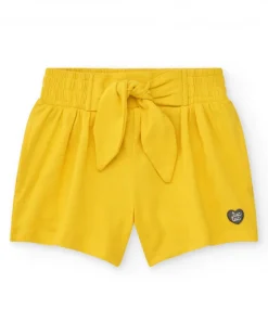Short jaune pour fille avec nœud décoratif et taille élastique