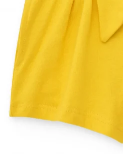 Short jaune pour fille avec nœud décoratif et taille élastique