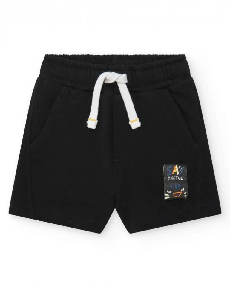 Short noir en polaire pour garçon avec taille ajustable