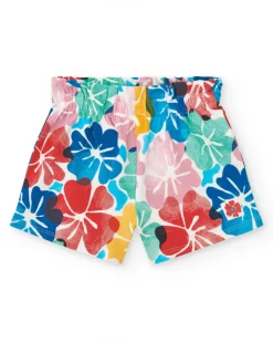 Short pour fille avec imprimé floral multicolore et taille élastique