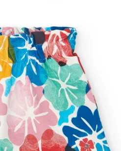 Short pour fille avec imprimé floral multicolore et taille élastique
