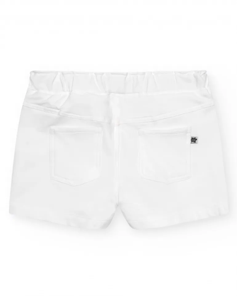 Short pour fille en blanc avec taille élastique et poches