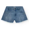 Short pour fille en bleu avec détails brillants et ourlet effiloché