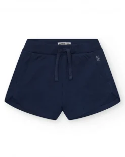 Short pour fille en bleu avec taille élastique et poches.