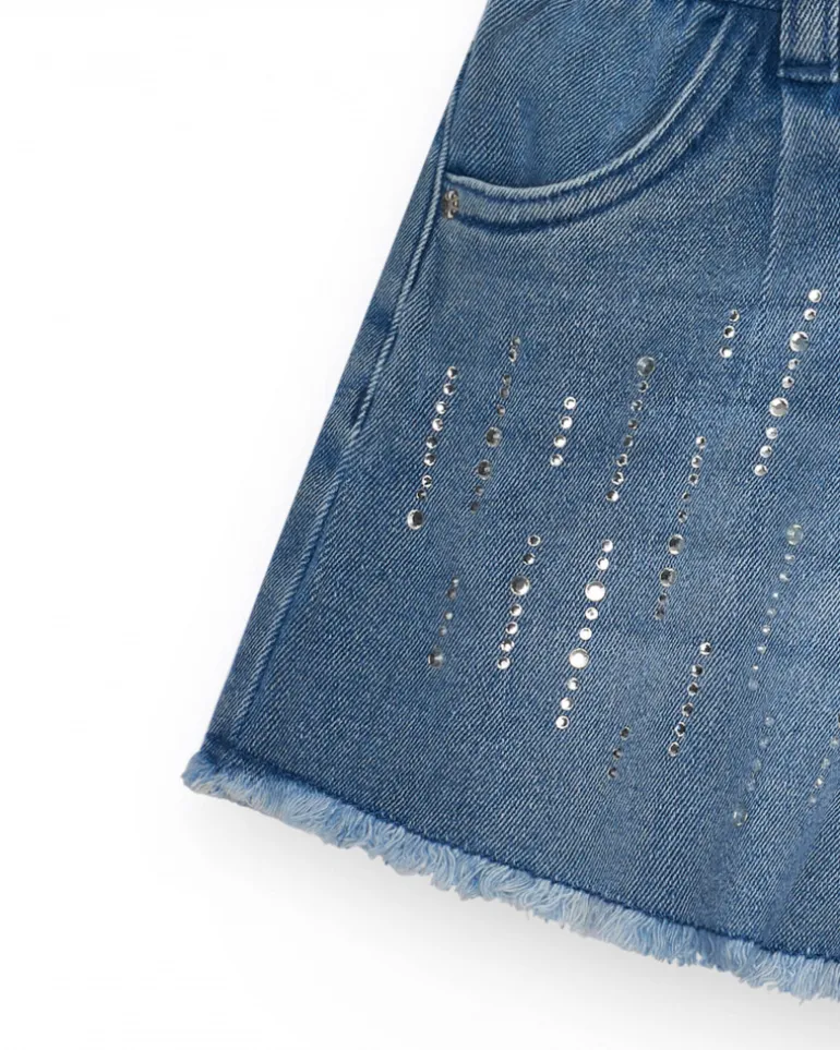 Short pour fille en bleu avec détails brillants et ourlet effiloché