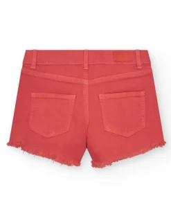 Short pour fille en denim corail avec poches latérales.