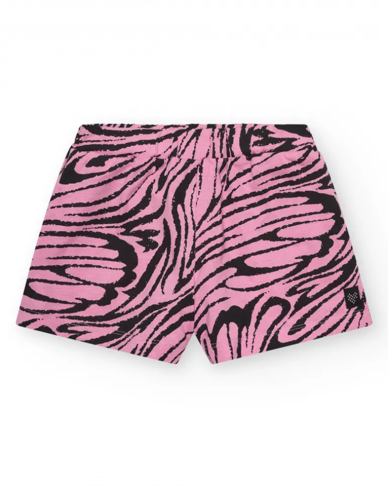 Short pour fille en rose avec imprimé animal et taille élastique.