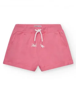 Short pour fille en rose avec taille élastique et poches.
