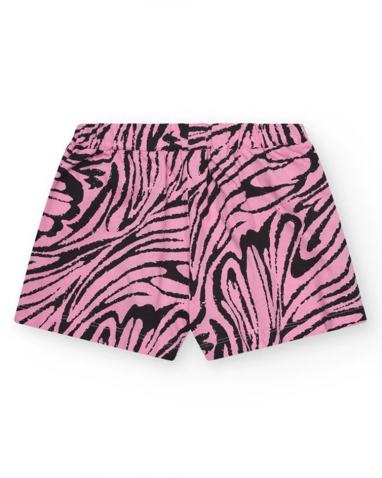 Short pour fille en rose avec imprimé animal et taille élastique.