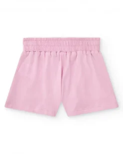 Short rose pour fille avec nœud et taille élastique