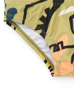 Slip de bain kaki pour garçon avec imprimé de dinosaures