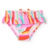 Slip de bain rose pour fille avec imprimé multicolore et volants