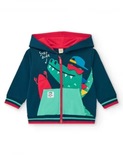 Survêtement en polaire pour garçon avec sweat bleu et pantalon à poignets rayés