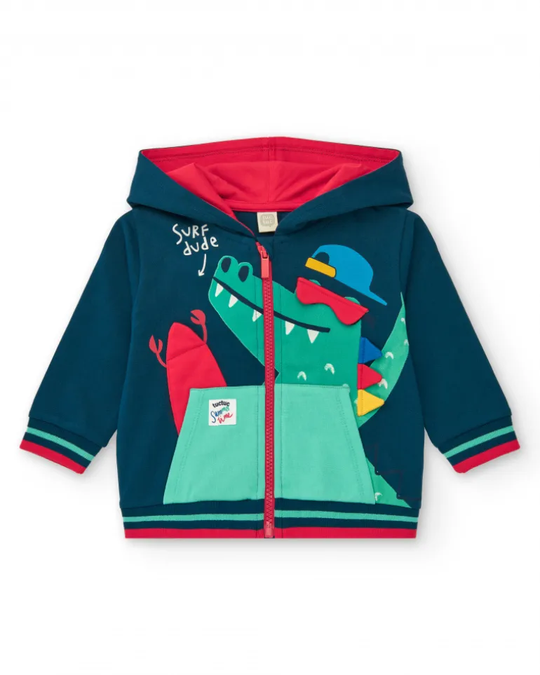 Survêtement en polaire pour garçon avec sweat bleu et pantalon à poignets rayés