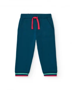 Survêtement en polaire pour garçon avec sweat bleu et pantalon à poignets rayés
