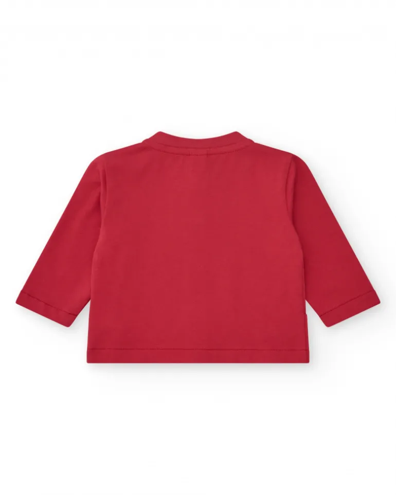 Survêtement en polaire pour garçon de trois pièces avec veste rouge, t-shirt blanc et pantalon rouge