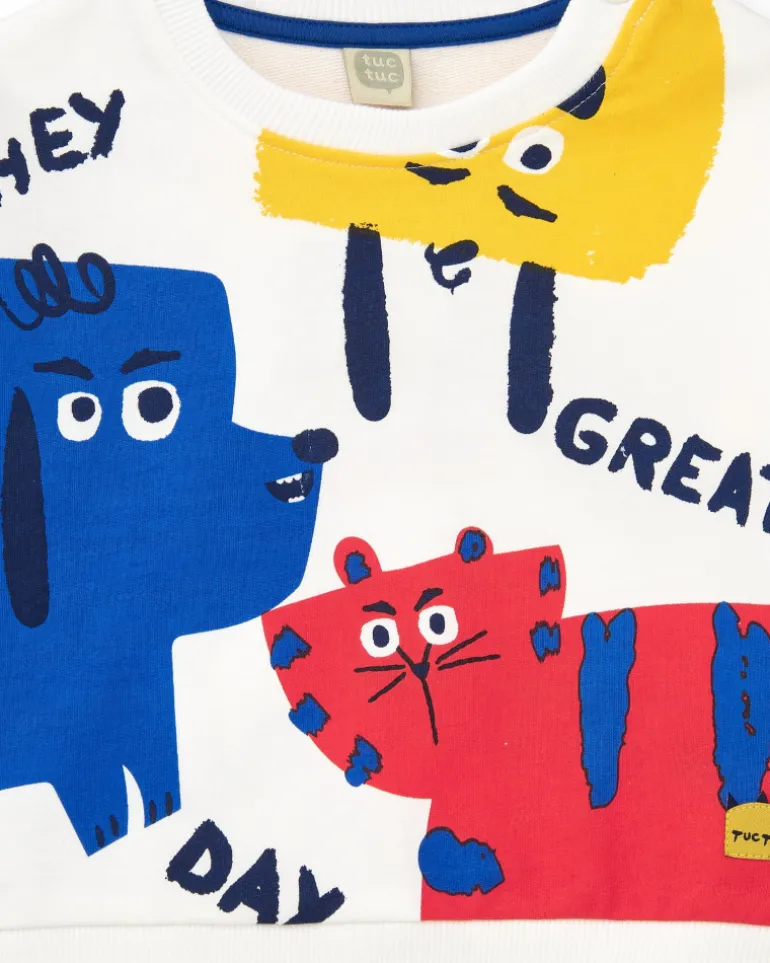 Sweat blanc pour garçon avec imprimé d’animaux