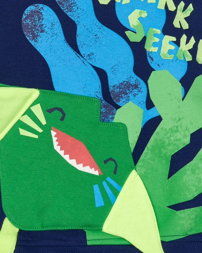 Sweat bleu marine pour garçon avec nageoires 3D