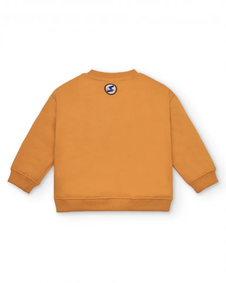 Sweat garçon moutarde imprimé super-héros et message collection Super Natural