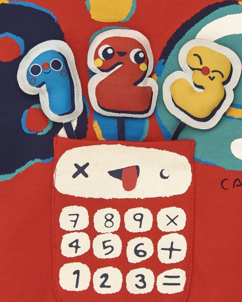 Sweat garçon rouge imprimé chiffres et calculatrice collection Big Brains