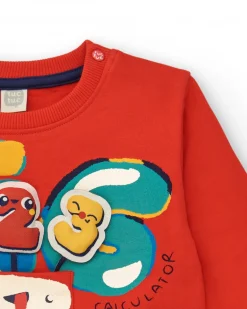 Sweat garçon rouge imprimé chiffres et calculatrice collection Big Brains
