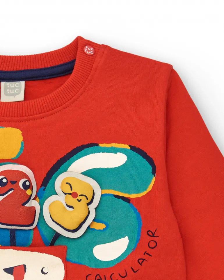 Sweat garçon rouge imprimé chiffres et calculatrice collection Big Brains