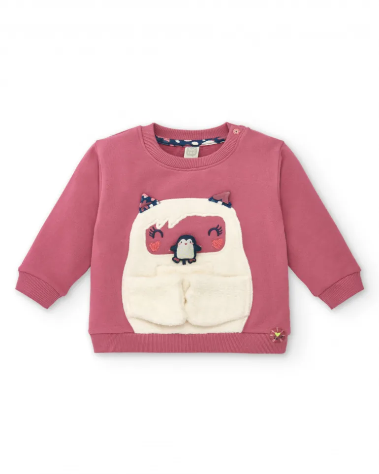 Sweat rose motif ours polaire pour fille de la collection Freezy