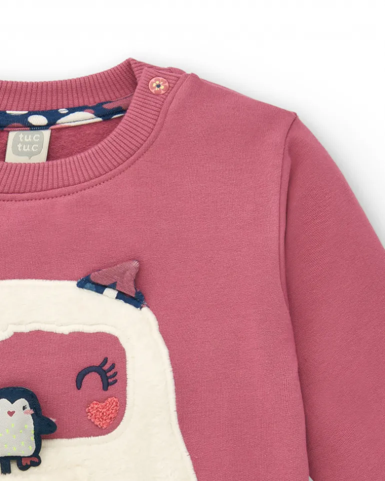 Sweat rose motif ours polaire pour fille de la collection Freezy