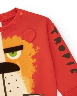 Sweat rouge pour garçon avec lion et oreilles en 3D