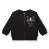 Sweat-shirt en peluche garçon noir avec fermeture éclair et motif tigre collection Cartoon Calling