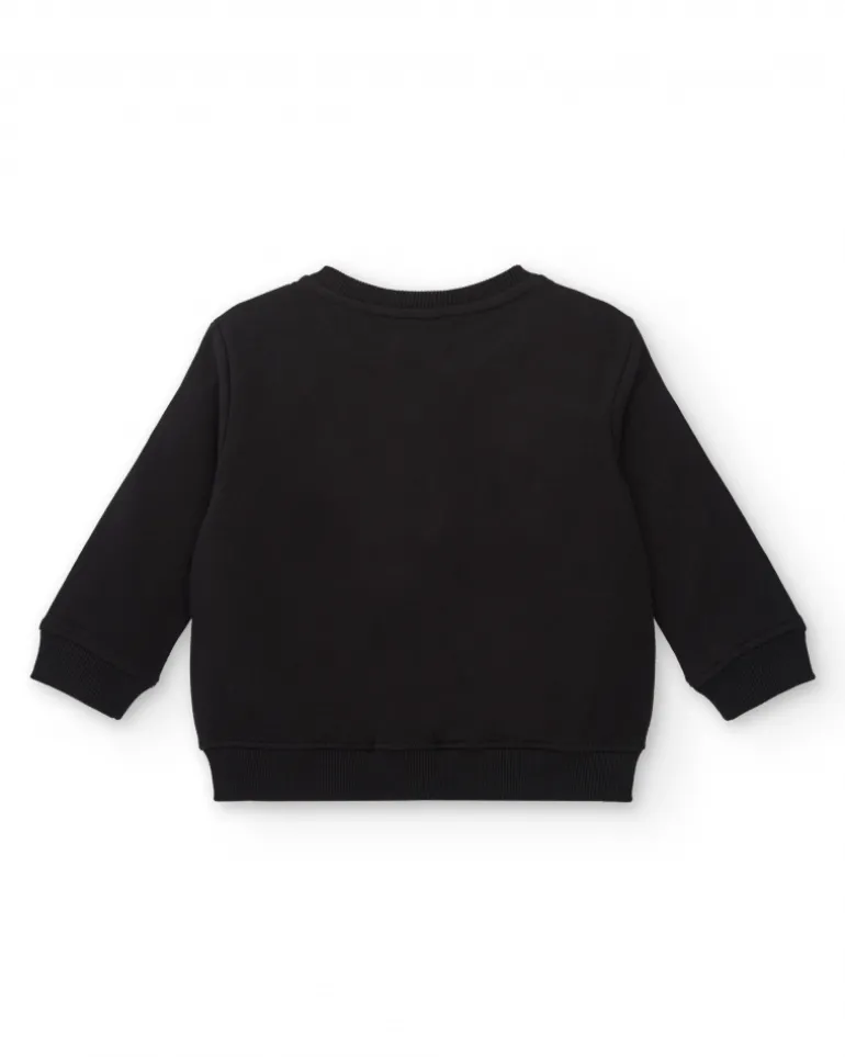 Sweat-shirt en peluche garçon noir avec fermeture éclair et motif tigre collection Cartoon Calling