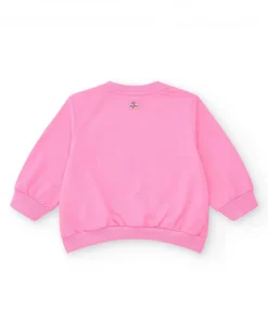 Sweat-shirt en polaire rose pour fille avec col rond et poignets côtelés