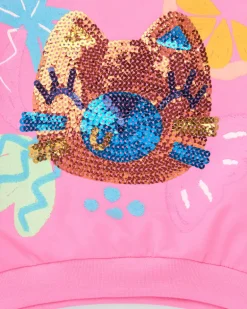Sweat-shirt en polaire rose pour fille avec col rond et poignets côtelés
