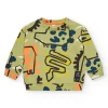 Sweat-shirt kaki pour garçon avec imprimé d’animaux et détails colorés
