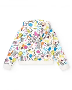Sweat-shirt pour fille en blanc avec capuche et fermeture éclair.