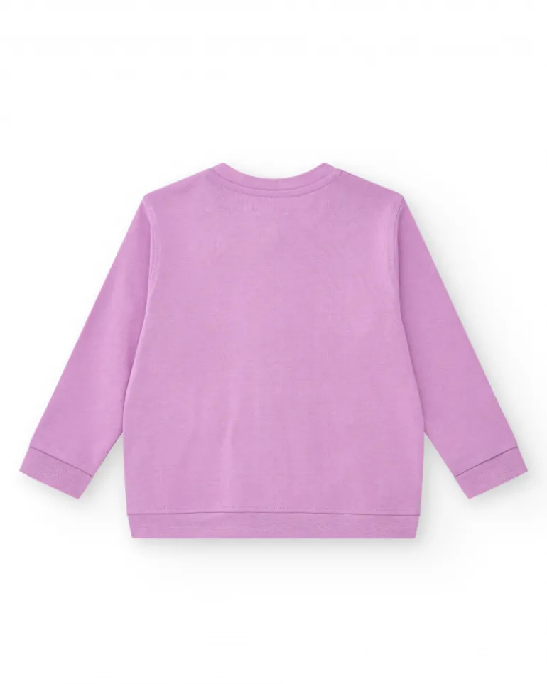 Sweat-shirt pour fille en lilas avec poches avant et fermeture éclair.