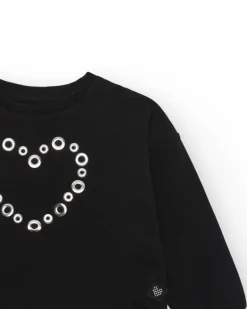 Sweat-shirt pour fille en noir, à manches longues, avec un cœur en appliques.