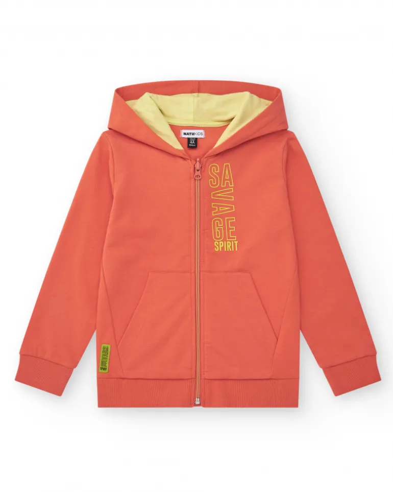 Sweat-shirt pour garçon en rouge avec capuche et fermeture éclair
