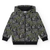 Sweat-shirt pour garçon en noir avec capuche et poches latérales.