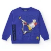 Sweat-shirt pour garçon en bleu avec poignets côtelés et col rond.