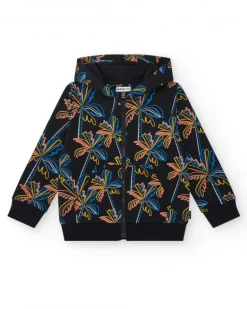 Sweat-shirt pour garçon en noir avec capuche et fermeture éclair.